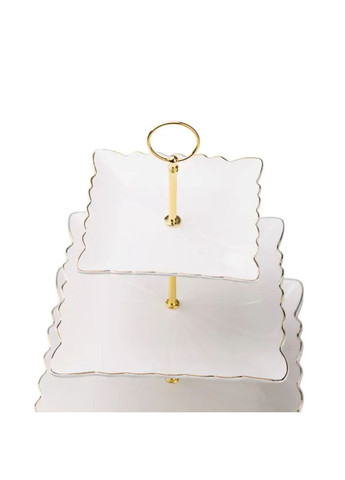 Етажерка для фруктів та десертів 3- ярусна квадратна біла керамічна для сервірування страв столова етажерка ProDobro (364192509)