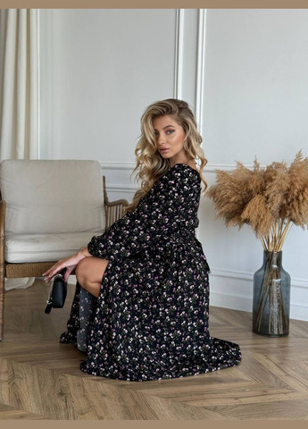 Чорна кежуал, коктейльна сукня у квітковий принт No Brand з квітковим принтом