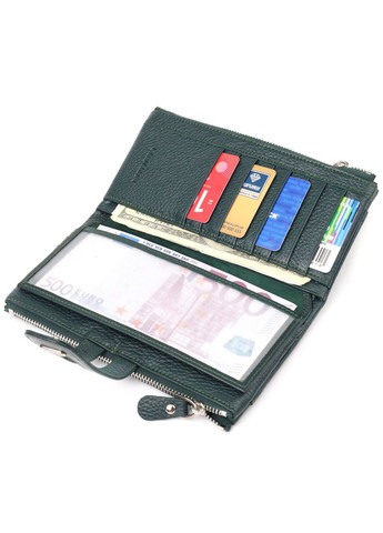 Вместительный кошелек из натуральной зернистой кожи 21633 Зеленый Canpellini (298920617)