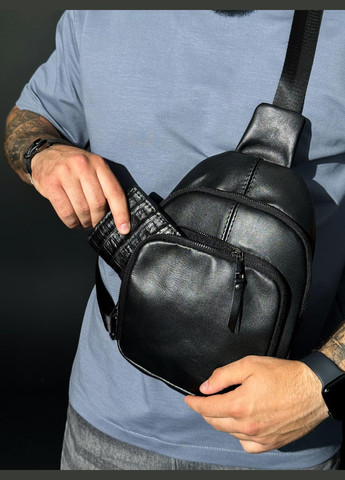 Слинг из натуральной кожи, кожаная сумка через плечо (Черная) SKILL (324216484)