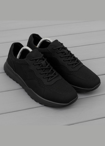 Чорні Літні чоловічі літні кросівки lux чорні, натуральна шкіра з сіткою Kindzer 2211