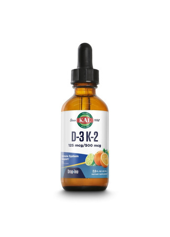 Вітаміни та мінерали Vitamin D-3 K-2 Drop, 59 мл KAL (293418912)