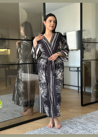 Халат-кимоно длинный черный батал No Brand (334629939)