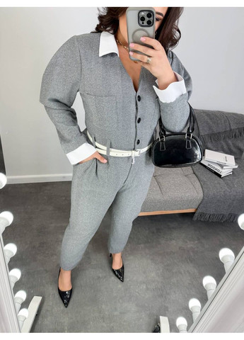 Женский классический комбинезон KaraMix комбинезон-брюки однотонный серый повседневный кашемир
