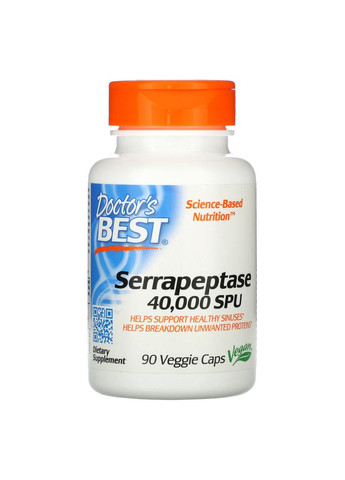 Серрапептаза 40 000 SPU Serrapeptase протеолитический фермент 90 растительных капсул Doctor's Best (263686853)
