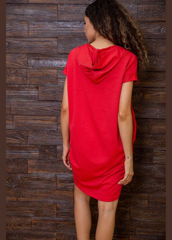 Красное повседневный летнее платье-туника с капюшоном свободного кроя повседневное красное (sku_167r1-8) No Brand однотонное