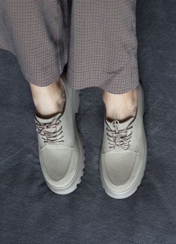 Zlett Жіночі туфлі з натуральної м'якої замші на легкій підошві броги бежевий з натуральна замша, україна — демісезон (280916603)