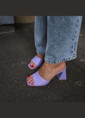 Фиолетовые женские кожаные сабо на каблуке 1567 сиреневые Bashili