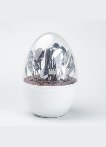 Набір столових приладів на 6 персон із нержавіючої сталі 24 штуки з підставкою Яйце Білий HP7889 TS Kitchen (305389681)