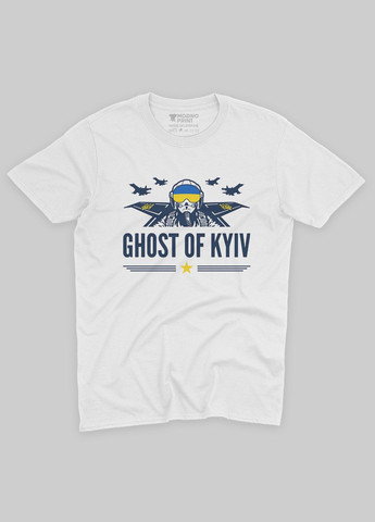 Белая демисезонная футболка для мальчика с патриотическим принтом призрак киева (ts001-4-whi-005-1-096-b) Modno