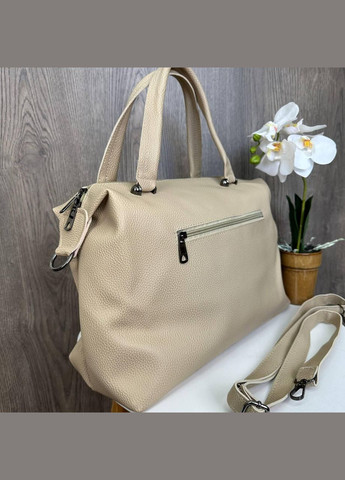 Женская сумка большая вместительная эко кожа черная Бежевый No Brand (298997868)