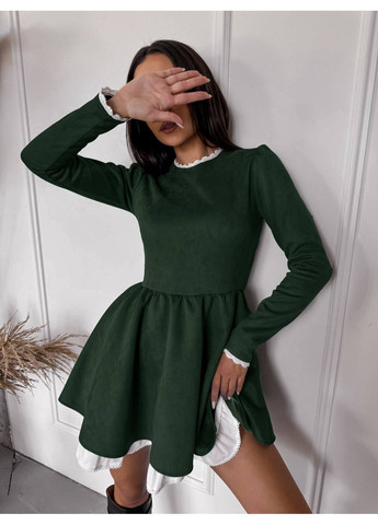 Зелена комбінована сукня міні зеленого кольору 36199 кльош Fashion однотонна