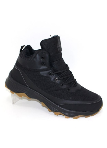 Черные зимние зимние мужские термокроссовки из натуральной кожи черные (h1100--4) Stilli