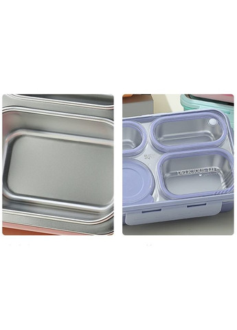 Ланчбокс на 4 герметичных секции с металлической основой, супницей Just-M 950 мл, бирюзовый No Brand (299841485)