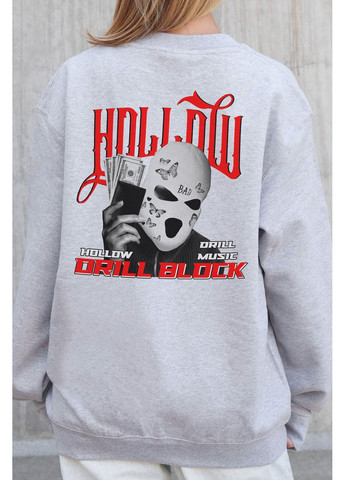 Серый женский утепленный оверсайз свитшот на флисе с принтом hollow Without однотонный без декора (366740700)