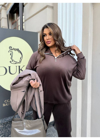 Жіночий велюровий костюм трійка з жилеткою колір шоколадний New Trend (364671719)