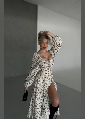 Жовтий коктейльна, пляжна, повсякденний, кежуал, вечірня жіноча сукня FINO Mode з квітковим принтом