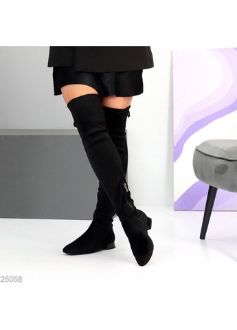 Чорні демісезонні ботфорти Vitro з еластичної еко-замші, каблук 2,5 см No Brand (350612935)