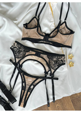 Чорний демісезонний мереживний комплект білизни No Brand