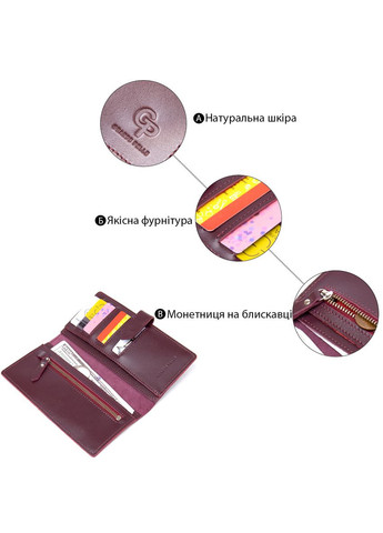 Жіноче портмоне з натуральної шкіри з кнопкою та відділенням на блискавці бордове (sku_11467) No Brand (328218622)