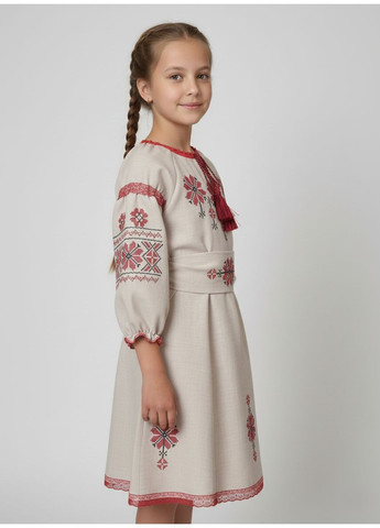 Бежевая бежевое вышитое платье для девочки росава НоКо узор орнамент габардин (370886102)