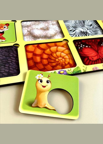 Деревянный пазл-вкладыш "Где чей узор?" Ubumblebees (ПСФ052) PSF052 сортер-трафарет No Brand (330608318)