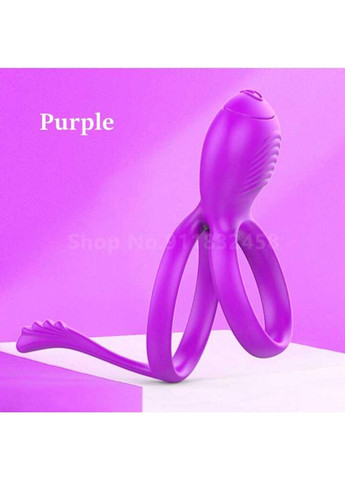 Фіолетова подвійне ерекційне кільце з хвостиком і вібростимуляцією No Brand (288538443)