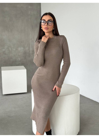 Бежева сукня у довжині міді вʼязана акрил+вовна,довгі рукава,розріз Україна