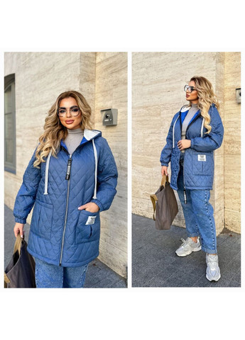 Світло-синя демісезонна куртка жіноча плащівка стьобана разом з підкладкою,синтепон 100,на блискавці прямого крою з карманами Україна