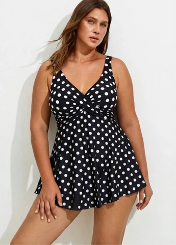 Чорний літній жіночий цільний купальник-сукня ecupper womens swimdress plus size (10082) суцільний FS