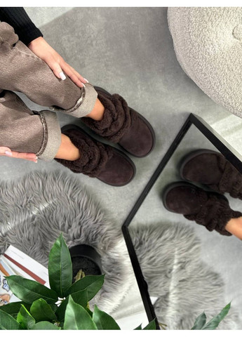 женские зимние ботинки debra, шоколадные, из натуральной замши и меха, удобные и теплые. No Brand