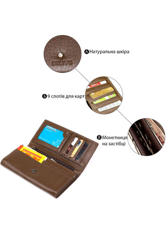 Женский кожаный кошелек с камнями, отделения для карт и монет, коричневый (sku_18977) No Brand (328219001)