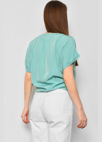 Мятная демисезонная блуза женская полубатальная с коротким рукавом мятного цвета с баской Let's Shop