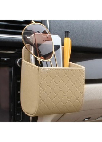 Кожаный карман-органайзер для телефона в автомобиль, навесной органайзер для телефона (бежевый) China (368682345)