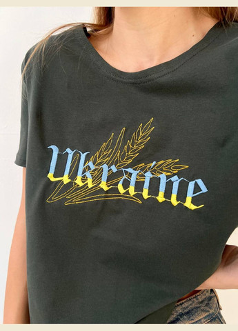 Графитовая всесезон шикарная качественная графит футболка onesize с вышивкой "ukraine", красивая патриотическая футболка из турецкого кулира хлопка No Brand 513-3