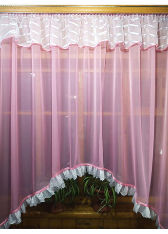 Занавеска арка готовая короткая кухонная Летиция розовая волна No Brand (372133969)