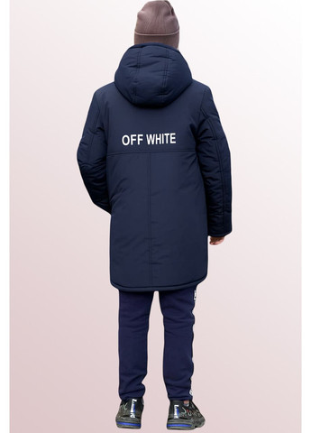 Синяя зимняя зимняя куртка пальто на овчине для мальчиков теплый пуховик офф-вайт для подростков парней на зиму 42 No Brand