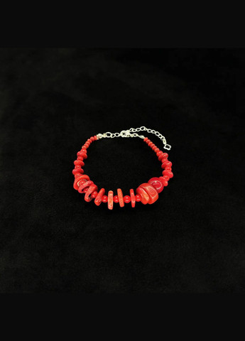 Браслет натуральний камінь Корал різних форм, фур-ра гіп-ний сплав колір срібло d-12-3мм+- L-17,5-22,5см No Brand браслет (303630124)