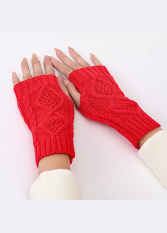 Митенки теплые вязаные с ромбами красные One Size No Brand (308250761)