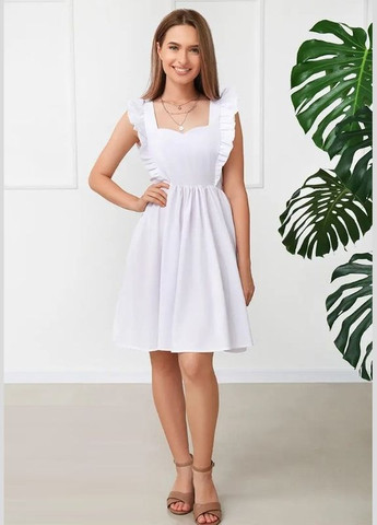 Белое кэжуал летнее платье с завышенной талией Fashion Girl однотонное