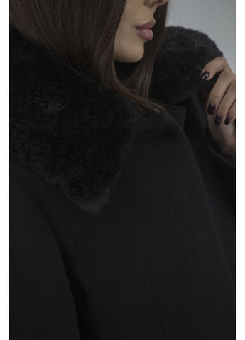 Чорне зимнє Жіноче чорно однотонне класичне вовняне пальто зі знімним штучним хутром Stella Polare (, ), 113025 No Brand
