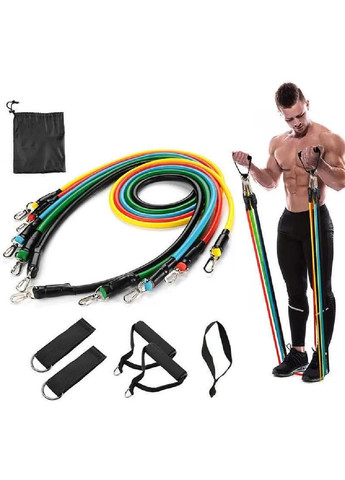 Набір комплект трубчастих порожнистих еспандерів розтяжок гумок різного типу опору для фітнесу тренувань (478846-Prob) Unbranded (313931266)