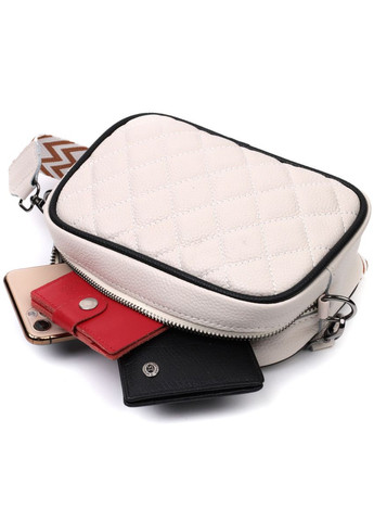 Жіноча кроссбоді через плече на одне відділення із натуральної шкіри біла 22383 Vintage (329196680)