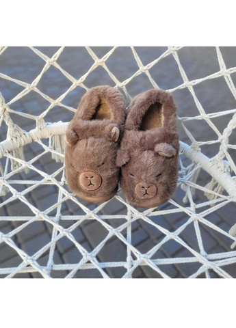 Коричневые детские плюшевые комнатные домашние теплые закрытые тапочки для детей мальчиков 23 см (481744-prob) капибара размер 36-37 Unbranded