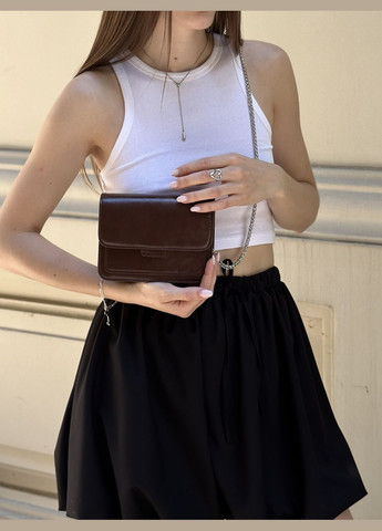 Женская темно коричневая классическая сумка 6004 кросс-боди через плечо на тонком ремешке No Brand (299279300)