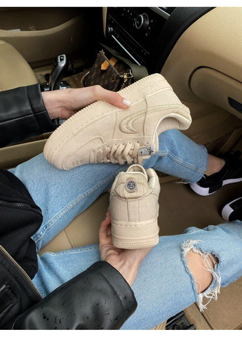 Бежевые демисезонные кроссовки мужские nike air force 1 fossil stussy найк аир форс 1 премиум No Brand
