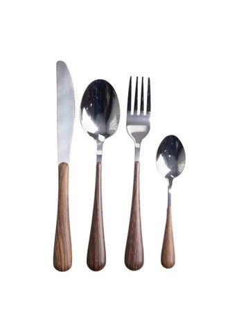 Набір столових приборів на 6 персон з дерев'яними ручками на підставці столові прибори 24 шт Срібло HP-20-1 Yiwu (338596342)