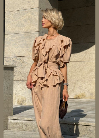 Костюм із натурального льону кольору кориця Jadone Fashion (339607491)