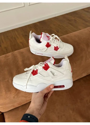 Білі літні кросівки nike air jordan 4 retro white red найк аір джордан No Brand