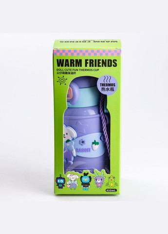 Термос поильник с трубочкой с ремешком и силиконовым чехлом детский 450 (мл) Фиолетовый Happy Life (315637288)